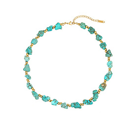 Nuggets Synthetic Turquoise Beaded Necklace for Women, with Stainless Steel Findings
