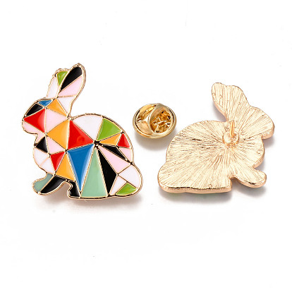 Alloy Enamel Brooches, Enamel Pin, with Brass Butterfly Clutches, Rabbit, Light Gold, Cadmium Free & Nickel Free & Lead Free