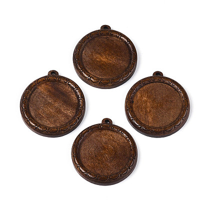 Оправы для кабошонов из резного дерева скима, плоско-круглые, окрашенные