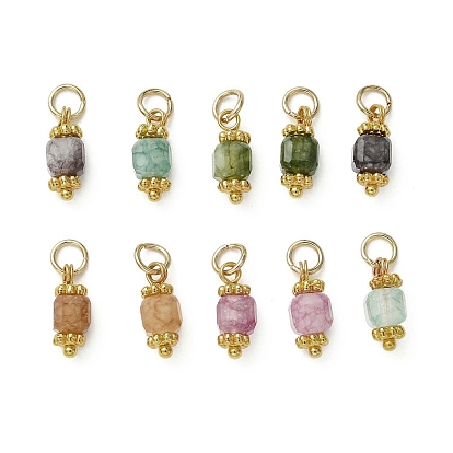 Подвески из натурального разноцветного турмалина, Граненые кубические подвески с латунной фурнитурой, золотые