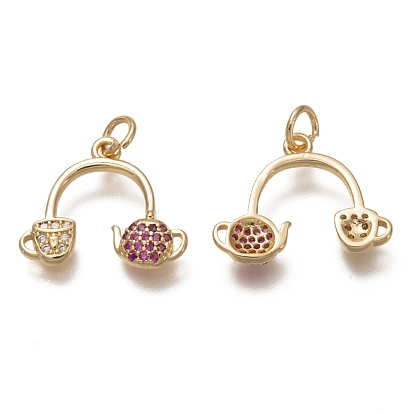 Кулоны из латуни с прозрачным микропейвом и фианитом среднего фиолетового цвета с красным фианитом, с целью перехода в кольце, долговечный, чашка и чайник
