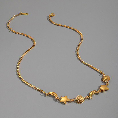 304 Женские ожерелья-цепочки из нержавеющей стали со звездами, солнцем и луной