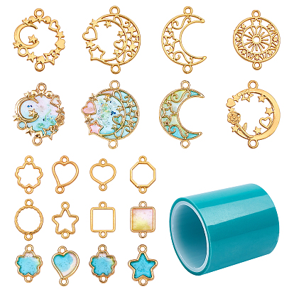 Zinc Alloy Links/Connectors, Open Back Bezel, For DIY UV Resin, Epoxy Resin, Pressed Flower Jewelry, with Seamless Paper Tape