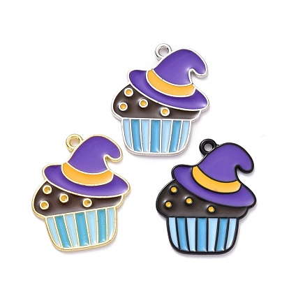 Halloween Alloy Enamel Pendant, Hat with Cake