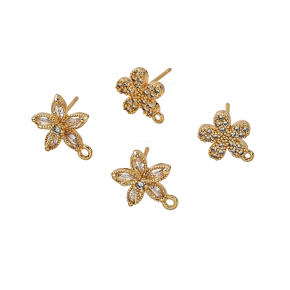 Фурнитура для сережек-гвоздиков из цветочной латуни с микропаве из кубического циркония, долговечный, без никеля , с петлей, реальный 18 k позолоченный