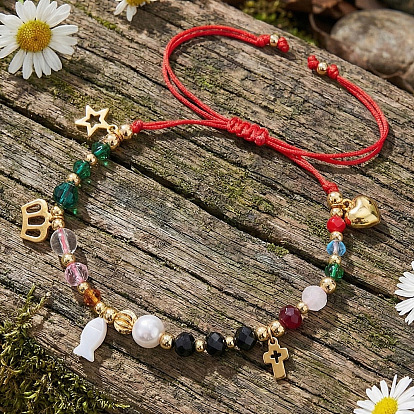 Браслеты с чакрами 304 из нержавеющей стали и ракушек, Регулируемые браслеты из плетеных бусин из стекла, латуни и искусственного жемчуга для женщин, крест, корона, звезда, сердце и рыба