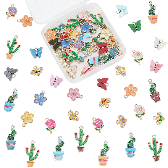 72 шт 6 подвески из сплава, включая акрил и эмаль, кактус/цветок/пчела/бабочка