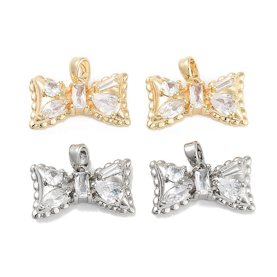 Brass Micro Pave Cubic Zirconia Pendants, Bowknot Charms