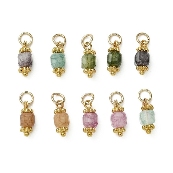 Подвески из натурального разноцветного турмалина, Граненые кубические подвески с латунной фурнитурой, золотые