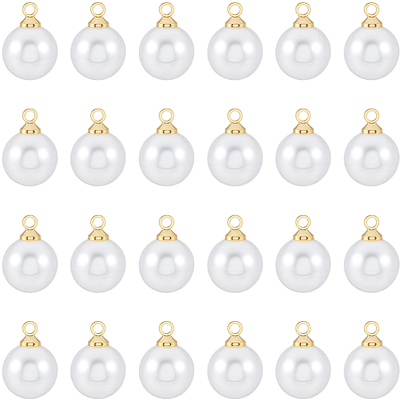 60шт. подвески из пластика ABS с имитацией жемчуга, с латунной фурнитурой , круглые, реальный 18 k позолоченный