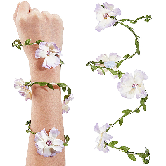 Bracelets manchettes en polyester à fleurs avec fil de fer pour femmes