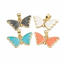Brass Micro Pave Clear Cubic Zirconia Pendants, with Enamel, Long-Lasting Plated, Real 18K Gold Plated, Butterfly