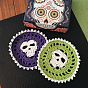 Halloween Theme Polyester Crochet Cup Mats, Antiskid Macrame Coasters, Flat Round with Skull