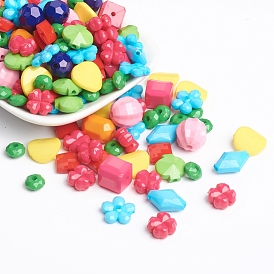 Acrylic Beads, Faceted, Mixed Shapes, Mixed Style, 5~26x5~19x4~16mm, Hole: 2~2.5mm