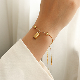Adjustable Gold Brick Steel Bead Bracelet with Titanium and 18k Gold Accent (E224)
