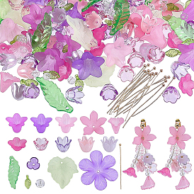 DIY Flower Leaf Finding Kits, Including Transparent Acrylic Pendants, Acrylic Beads Caps