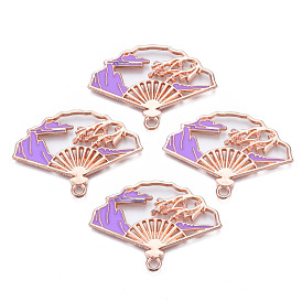 Rack Plating Alloy Pendants, Cadmium Free & Nickel Free & Lead Free, Rose Gold, Fan