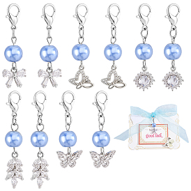 10 pièces 5 pendentif en laiton serti de micro-pavés de zirconiums cubiques transparents, avec perle de verre, avec alliage homard fermoirs pince, formes mixtes