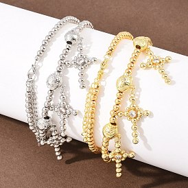 Женское ожерелье-нагрудник из латуни с микропаве из прозрачных кубических цирконий в виде креста., долговечный, стойки покрытие, без свинца и без кадмия