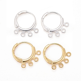 4-hole Rack Plating Eco-friendly Brass Huggie Hoop Earring Findings, Lead Free & Cadmium Free, Ring