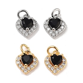 Brass Micro Pave Cubic Zirconia Pendants, with Jump Rings, Heart Charms