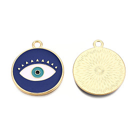 Стойки обшивки сплава эмали подвески, золотой свет, без кадмия, без никеля и без свинца, плоские круглые с сглаза