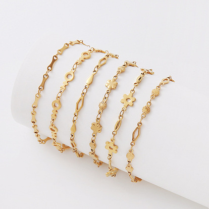 Minimalist 304 Stainless Steel Link Chain Bracelets for Women, Golden