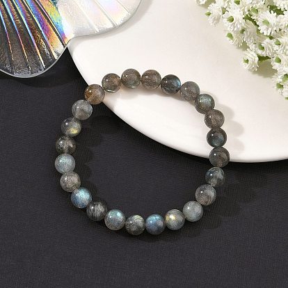 8MM Round Natural Labradorite Beaded Stretch Bracelets