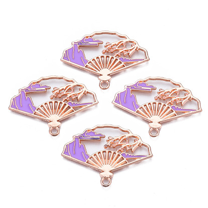 Rack Plating Alloy Pendants, Cadmium Free & Nickel Free & Lead Free, Rose Gold, Fan