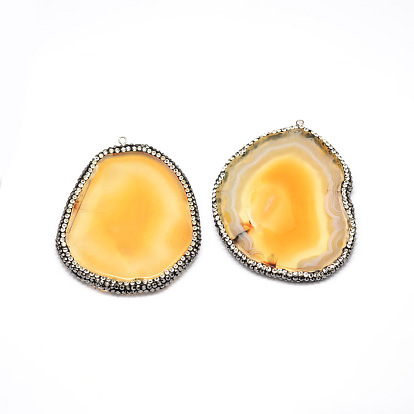 Окрашенные естественный агат самородки большие кулоны, с полимерной глины горный хрусталь и выводы из латуни платиновый оттенок