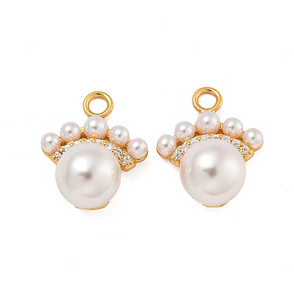 Латунные микро проложить кубического циркония подвески, с пластмассовой жемчужиной abs, круглые