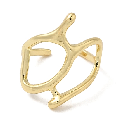 Brass Open Cuff Rings, Hollow Sea Fan Coral Ring for Women
