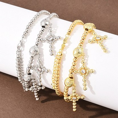 Женское ожерелье-нагрудник из латуни с микропаве из прозрачных кубических цирконий в виде креста., долговечный, стойки покрытие, без свинца и без кадмия