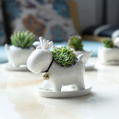 Ceramic succulent flowerpot creative office desk Christmas elk green plant animal potted plant