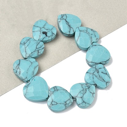 Синтетических нитей бирюзовые бусы, граненые, сердце