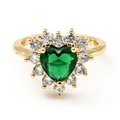 Anillo de puño abierto con corazón de circonita cúbica, joyas de latón chapado en oro real 18k para mujer, sin plomo y cadmio
