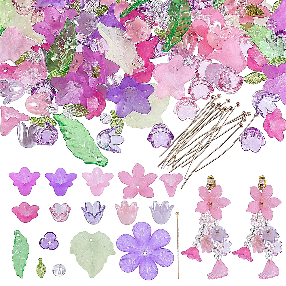 DIY Flower Leaf Finding Kits, Including Transparent Acrylic Pendants, Acrylic Beads Caps