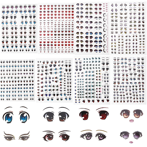 8 листы 8 стили узор глаз керамика глина вода переводная бумага, переводные декали под глазурью, для куклы своими руками