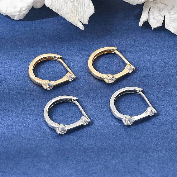 Brass Pave Cubic Zirconia Hoop Earrings, Round