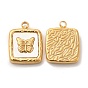 PVD Vacuum Plating 304 Stainless Steel Pendants, with Shell  Square Charms with Butterfly