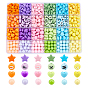 840Pcs 4 Style Opaque Acrylic Beads, Flat Round & Round & Heart & Star