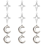 12Pcs 2 Style 304 Stainless Steel Pendants, Moon & Star