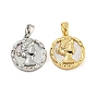 Brass Pave Shell Pendants, Flat Round with Women Charm
