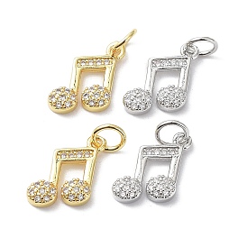 Brass Micro Pave Cubic Zirconia Pendants, Lead Free & Cadmium Free, Musical Note