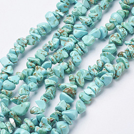 Perles synthétiques turquoise brins, teint, puces