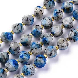 Brins de perles en pierre naturelle k 2, avec des perles de rocaille, dés célestes à six faces