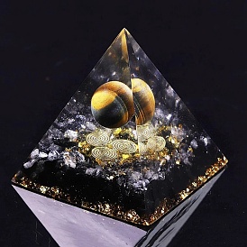 Orgonite Pyramid Resin Energy Generators, Natural Tiger Eye Round Inside for Home Office Desk Decoration