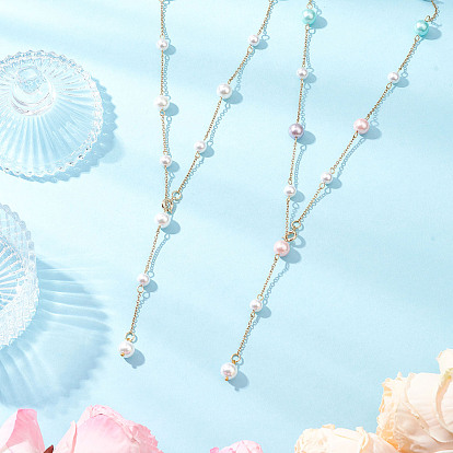 2Pcs 2 Colors Round Shell Pearl & 304 Stainless Steel Handmade Link Chain Necklaces, Mixed Color