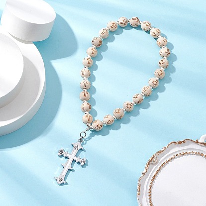 Крест сплав эмаль с подвесками из стразов украшение, с деревянных бусин