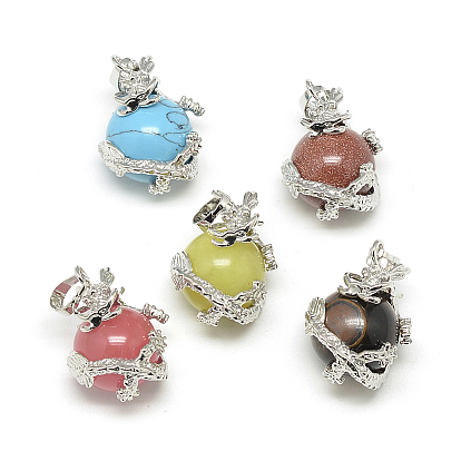 Природные и синтетические смешанные каменные подвески, со сплавочной фурнитурой, дракон, платина